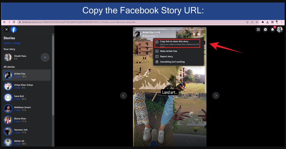 Copy Facebook Story URL