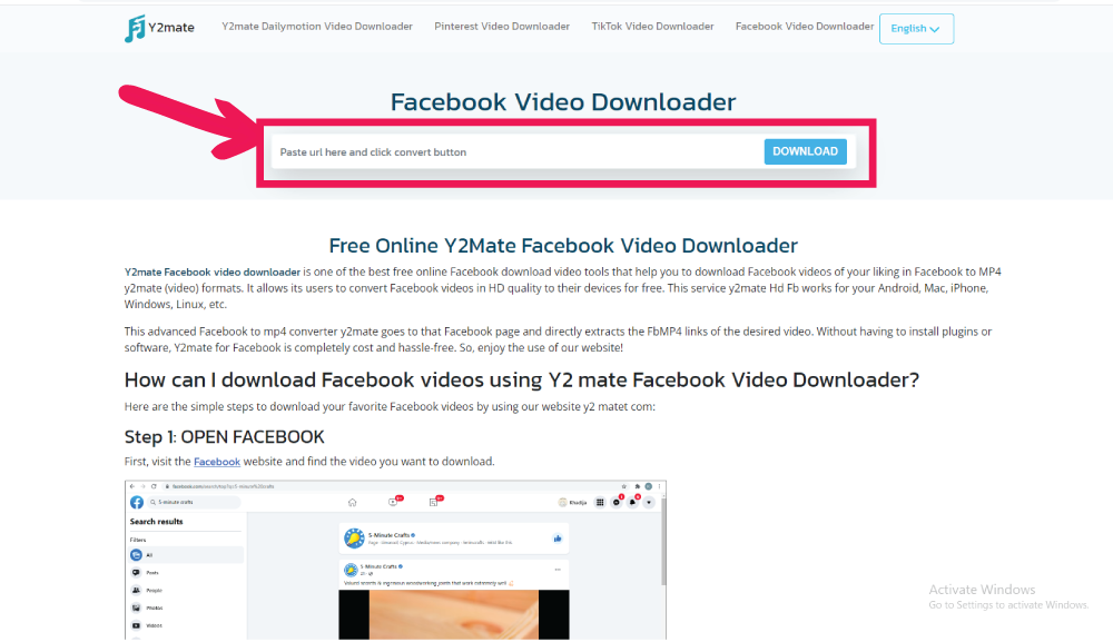 Visit a Y2mate Facebook Downloader
