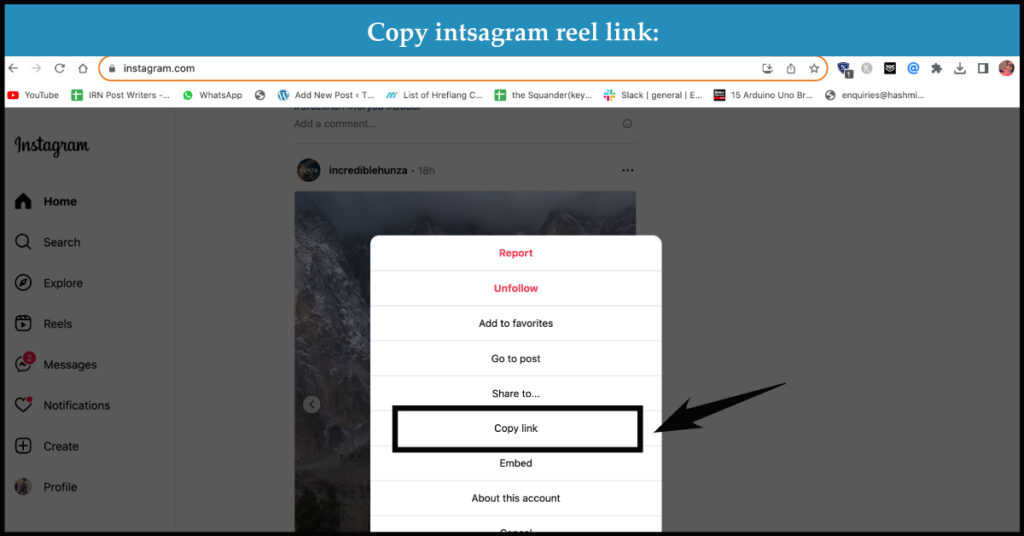 copy instagram reels link