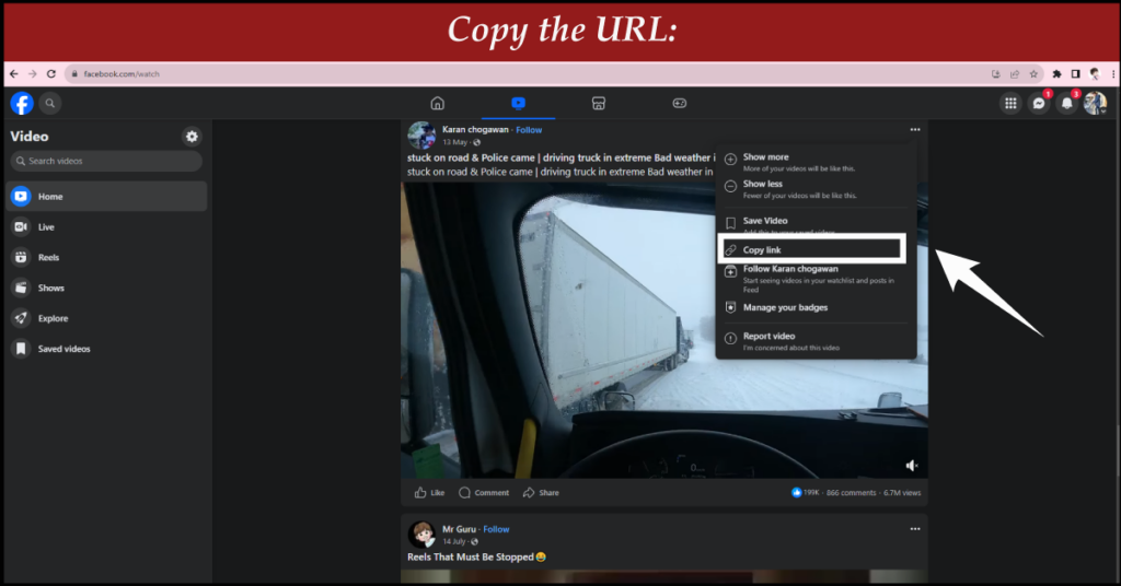 Copy facebook video Link